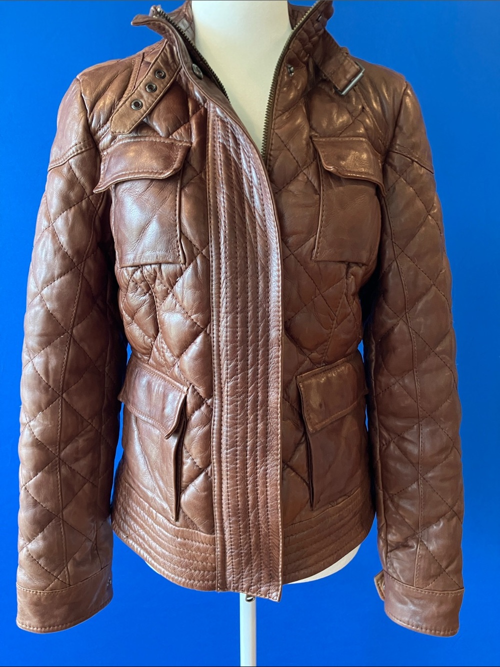Quilted Brown Leather EDDIE BAUER Jacket - Women's Brown Leather Outerwear